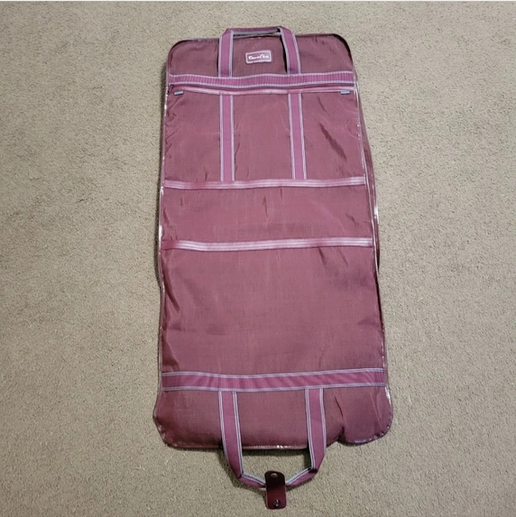 VTG Oscar De La Renta Travel Garment Bag Canvas Burgundy Carry On Luggage - Picture 2 of 10